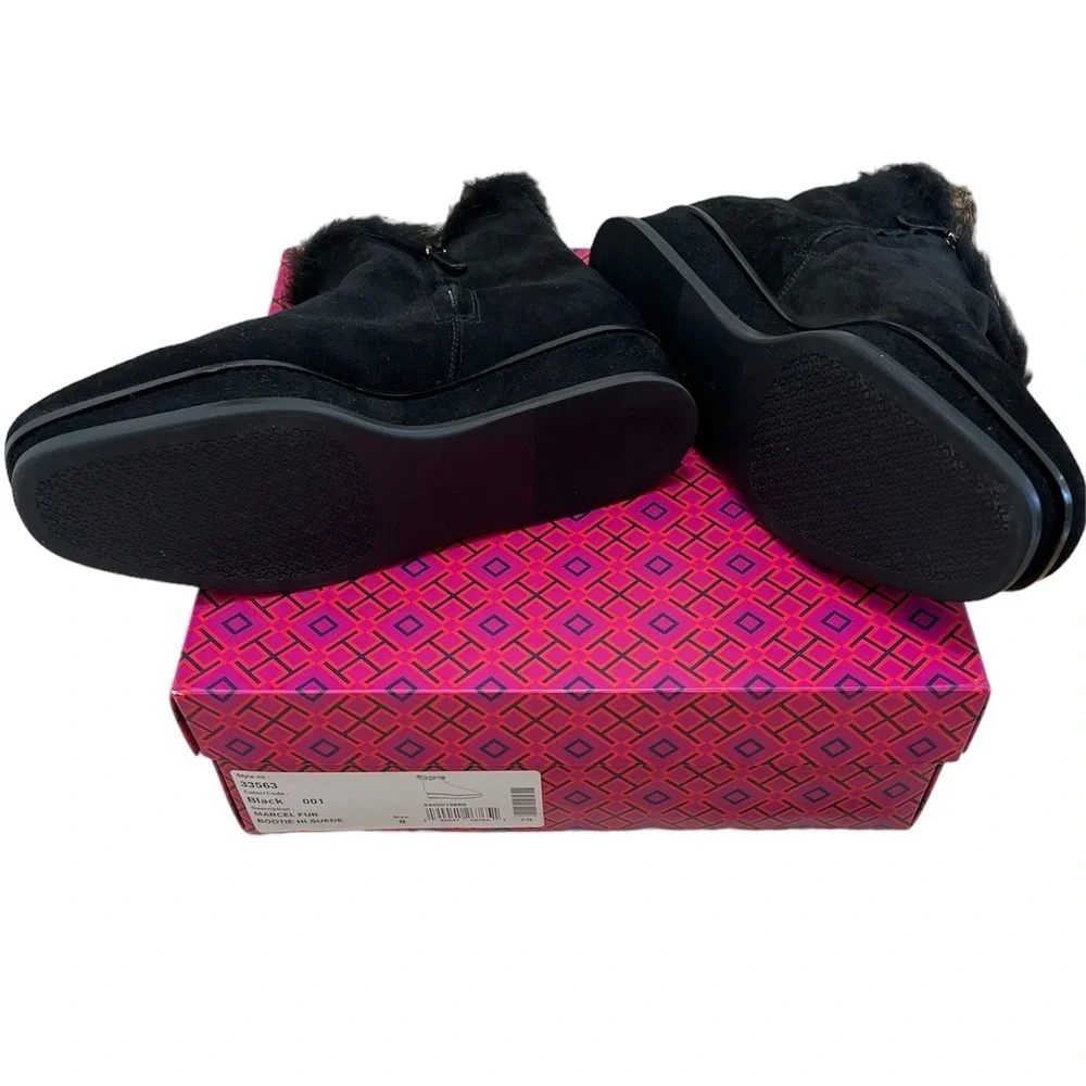 NIB Tory Burch Marcel Fur Bootie Black Suede Size 8